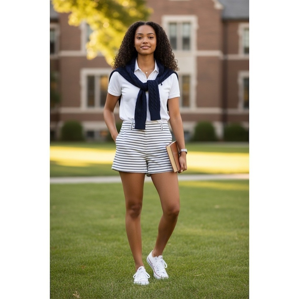Tommy Hilfiger Shorts Womens Size 14 Navy White Striped Mid Rise Casual preppy